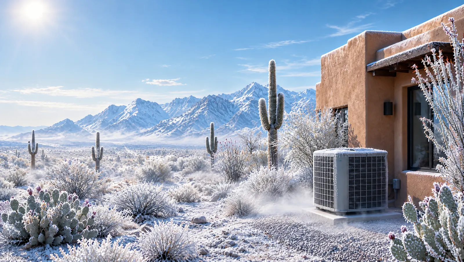 A cool desert home at dusk