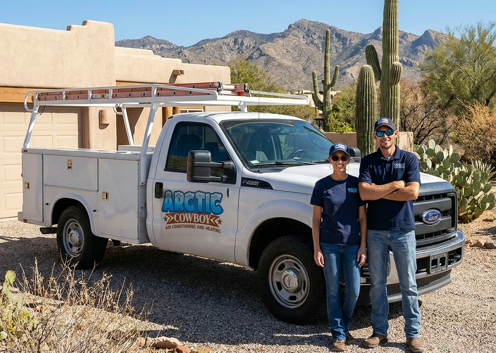 Brandon and Kelly Sill of Arctic Cowboy with their service truck
