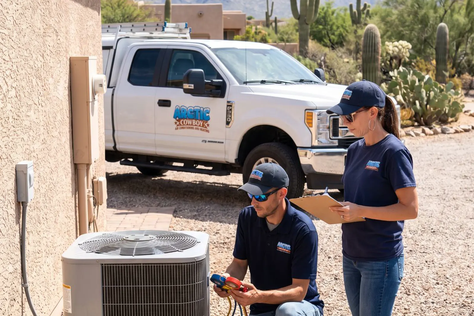 Brandon and Kelly of Arctic Cowboy testing an AC system